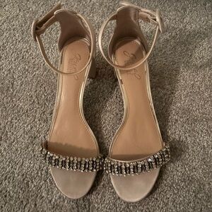 Jewel Badgley Mischka Champagne Ankle Strap Heels